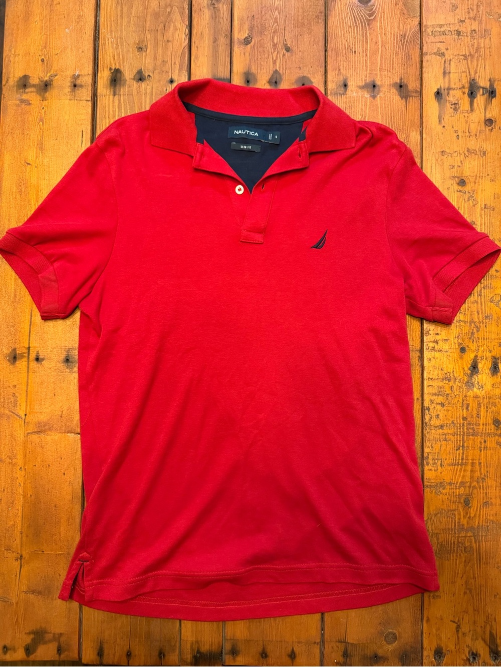 Nautica Men's Bright Red Short-Sleeve Polo with Navy Sail Logo